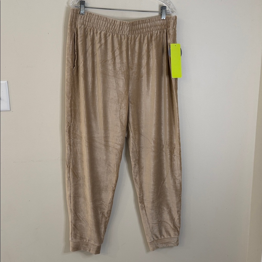 Cobble Lane Tan velour ribbed Athleisure lounge pants elastic waist pockets XL
